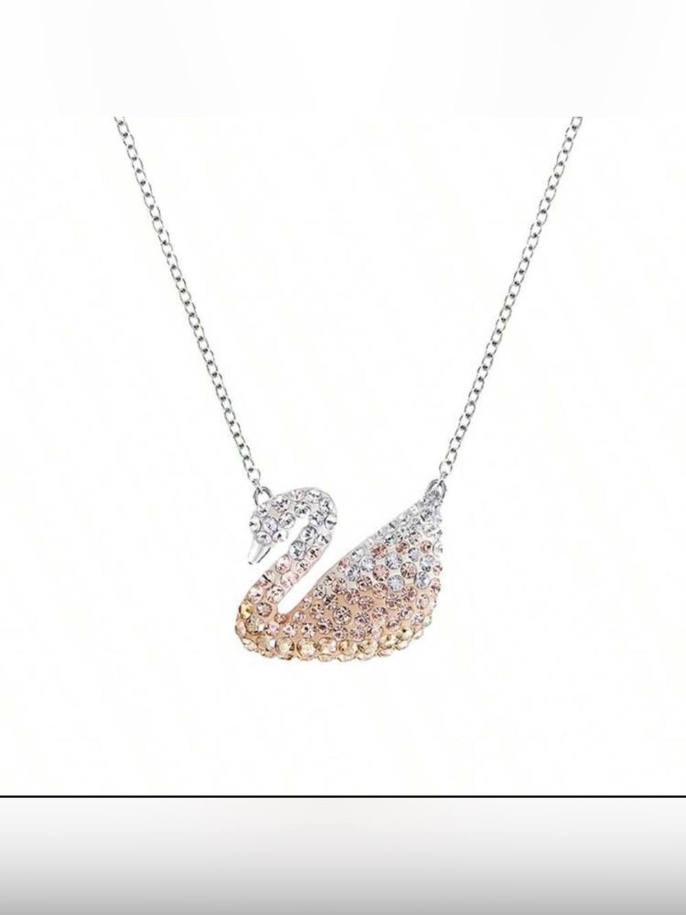 Crystal Swan Pendant Necklace - Silver with Rose Gold & Champagne Accents